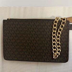 Michael Kors Dark Brown Pouch with Gold Chain